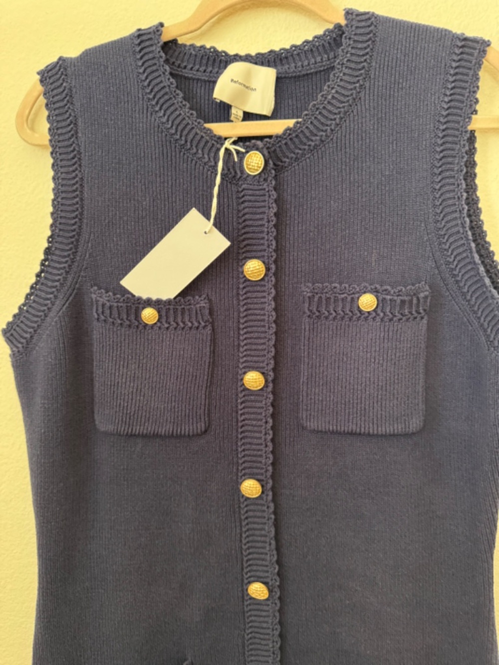 NWT Reformation Catalina Cotton Button Up Mini Dress Navy L - Picture 8 of 11